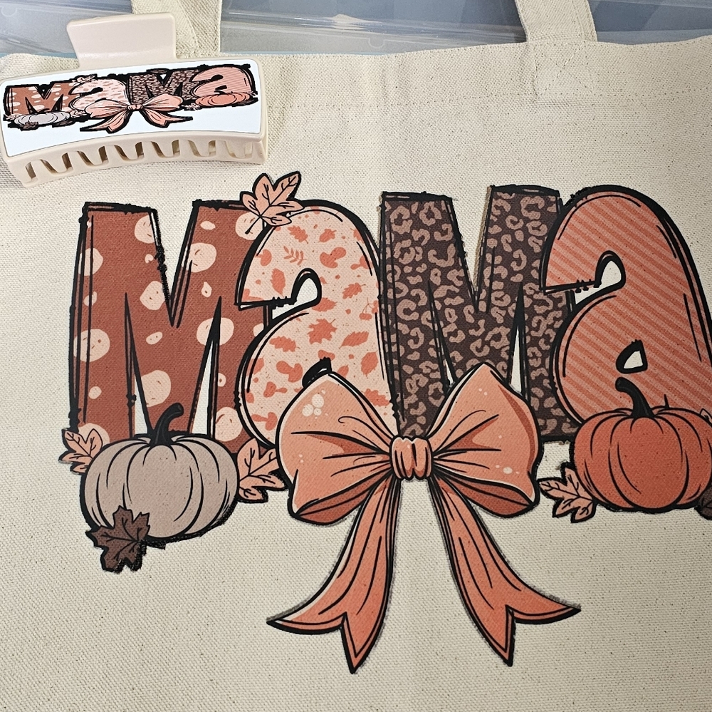 MAMA totebag and MAMA Hair Claw clip